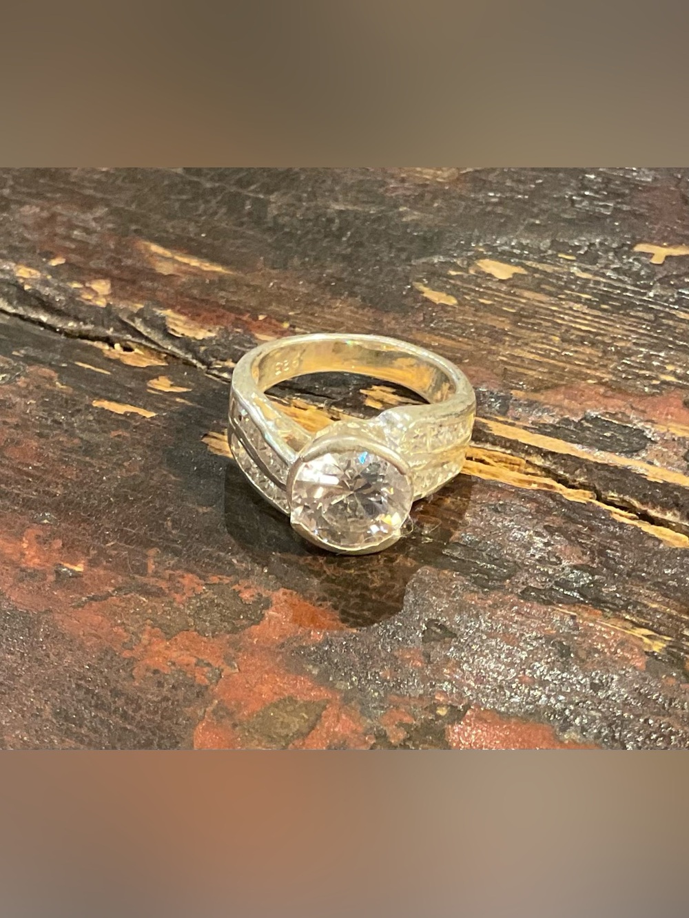 Sterling Silver Clear CZ Cocktail Ring with unique setting